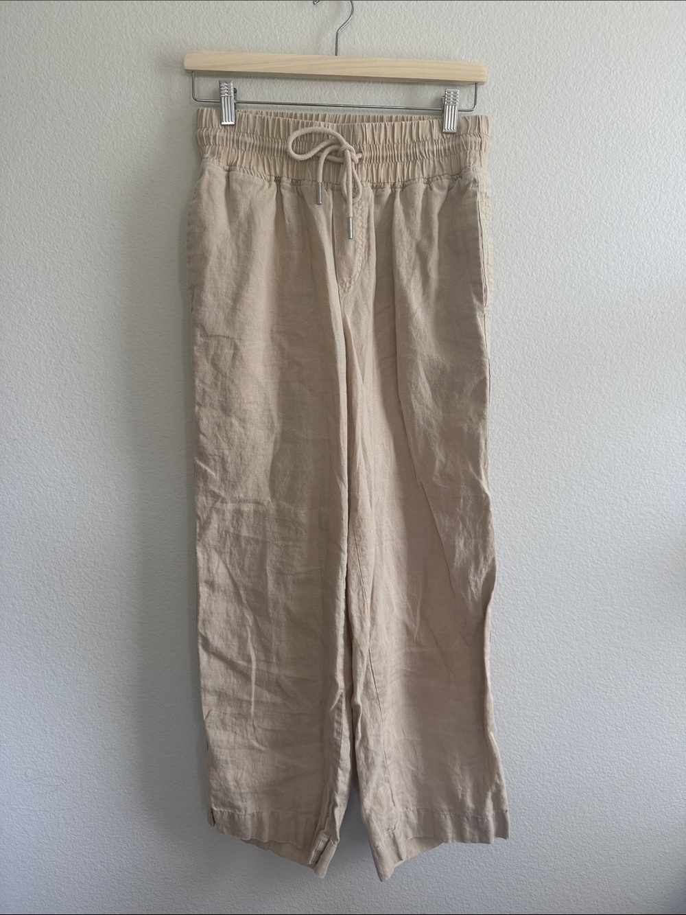 Quince 100% European Linen Cropped Wide Leg Pants High Waist in Driftwood